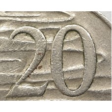 AUSTRALIA 1966 . TWENTY 20 CENTS COIN . ERROR / VARIETY . WAVY 2 